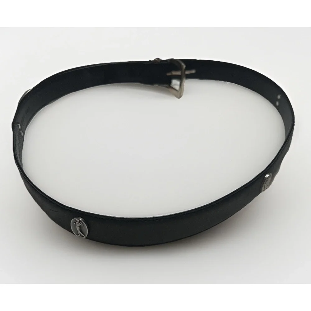 Black‎ Leather Men's Golf Belt With Silver Hardware, Total Length - 49 inches.